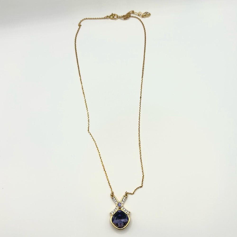 Swarovski Gold Tone Purple Crystal Pendant Necklace